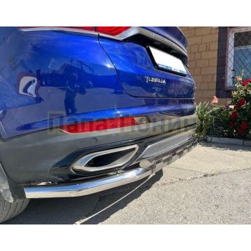 Защита заднего бампера угловая большая двойная с перемычками d60/42 Папа Тюнинг для Geely Tugella (2021-)