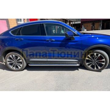 Пороги с накладным листом d53 Папа Тюнинг для Geely Tugella 2021-