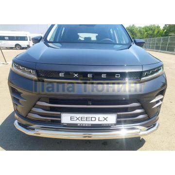 Защита переднего бампера двойная d60/42 Папа Тюнинг для CheryExeed LX 2022-