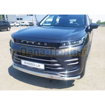 Защита переднего бампера двойная d60/42 Папа Тюнинг для CheryExeed LX 2022-