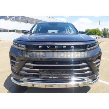 Защита переднего бампера двойная с перемычками d60/42 Папа Тюнинг для CheryExeed LX 2022-