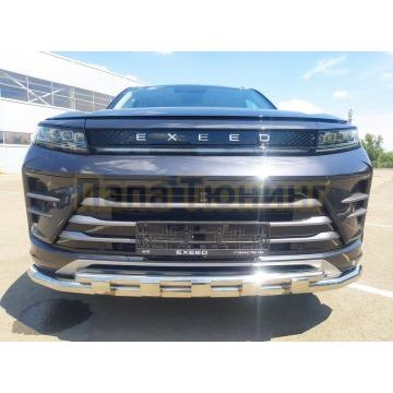 Защита переднего бампера двойная с перемычками d60/42 Папа Тюнинг для CheryExeed LX 2022-