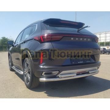 Защита заднего бампера двойная d60/42 Папа Тюнинг для CheryExeed LX 2022-