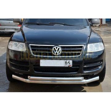 Защита переднего бампера двойная d76/60 Volkswagen Touareg  2004-2007