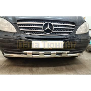 Защита переднего бампера двойная с перемычками d60 Папа Тюнинг для Mercedes-Benz Vito 2005-2014