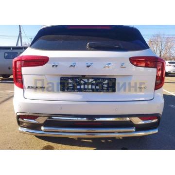 Защита заднего бампера двойная d60/42 Папа Тюнинг для Haval Jolion 2021-
