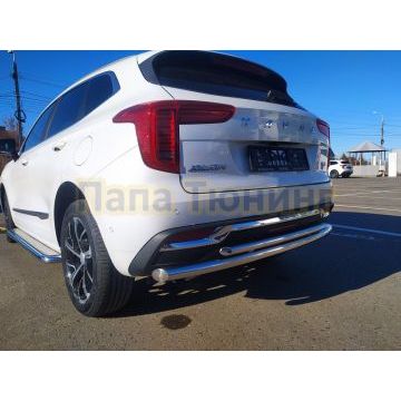 Защита заднего бампера двойная d60/42 Папа Тюнинг для Haval Jolion 2021-