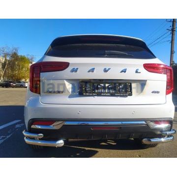 Защита заднего бампера угловая двойная d60/42 Папа Тюнинг для Haval Jolion 2021-