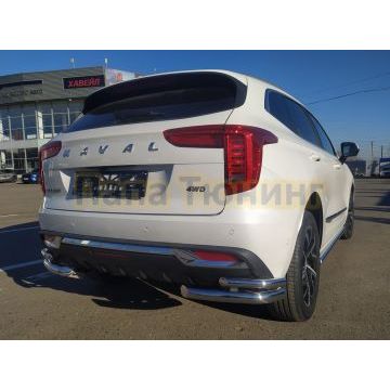 Защита заднего бампера угловая двойная d60/42 Папа Тюнинг для Haval Jolion 2021-