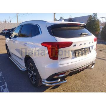 Защита заднего бампера угловая двойная d60/42 Папа Тюнинг для Haval Jolion 2021-
