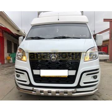 Защита переднего бампера с перемычками (бампер луидоровский) d60/60 Папа Тюнинг для ГАЗ  ГАЗель Next 2014-