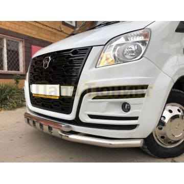 Защита переднего бампера с перемычками (бампер луидоровский) d60/60 Папа Тюнинг для ГАЗ  ГАЗель Next 2014-