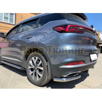 Защита заднего бампера угловая d60/42 Папа Тюнинг для Chery Tiggo 7 Pro 2021-
