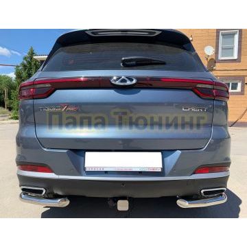 Защита заднего бампера угловая d60/42 Папа Тюнинг для Chery Tiggo 7 Pro 2021-