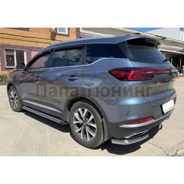 Защита заднего бампера угловая d60/42 Папа Тюнинг для Chery Tiggo 7 Pro 2021-