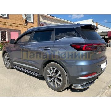 Защита заднего бампера угловая двойная d60/42 Папа Тюнинг для Chery Tiggo 7 Pro 2021-