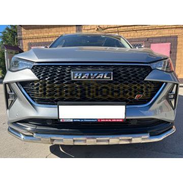Защита переднего бампера двойная с подгибами с перемычками Папа Тюнинг d60/42 для Haval F7 2022-