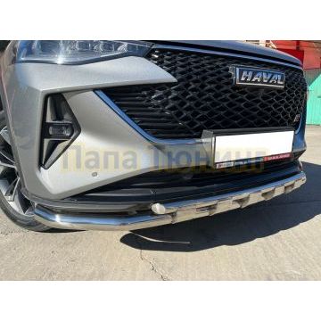 Защита переднего бампера двойная с подгибами с перемычками Папа Тюнинг d60/42 для Haval F7 2022-