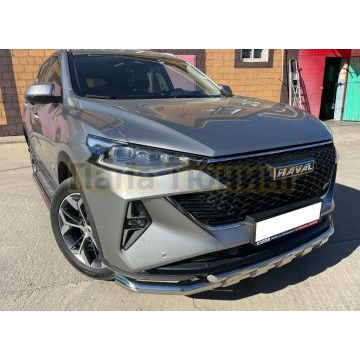 Защита переднего бампера двойная с подгибами с перемычками Папа Тюнинг d60/42 для Haval F7 2022-