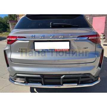 Защита заднего бампера угловая большая двойная Папа Тюнинг d60/42 для Haval F7 2022-