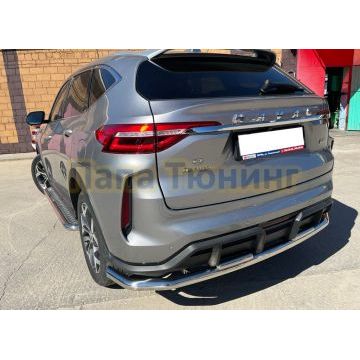 Защита заднего бампера угловая большая двойная Папа Тюнинг d60/42 для Haval F7 2022-