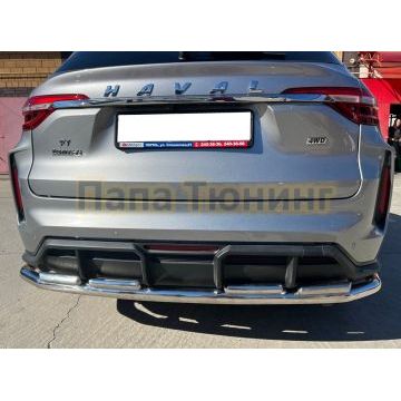 Защита заднего бампера угловая большая двойная Папа Тюнинг d60/42 для Haval F7 2022-