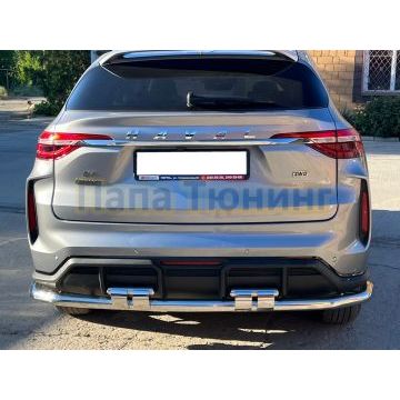 Защита заднего бампера угловая большая двойная с перемычками Папа Тюнинг d60/42 для Haval F7 2022-