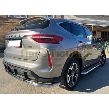 Защита заднего бампера угловая большая двойная с перемычками Папа Тюнинг d60/42 для Haval F7 2022-