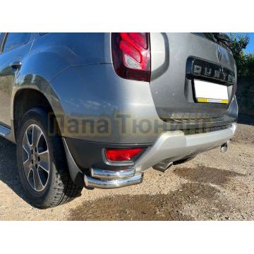 Защита заднего бампера угловая двойная d60/42 для Renault Duster 2015-2021