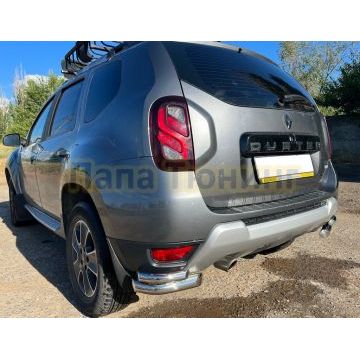 Защита заднего бампера угловая двойная d60/42 для Renault Duster 2015-2021