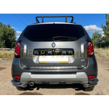Защита заднего бампера угловая двойная d60/42 для Renault Duster 2015-2021