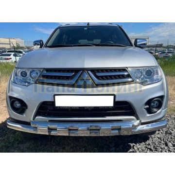 Защита переднего бампера двойная с перемычками d76/60 Папа Тюнинг для Mitsubishi Pajero Sport 2008-2015