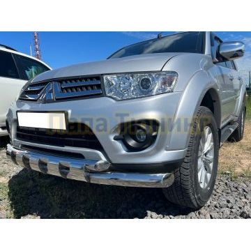 Защита переднего бампера двойная с перемычками d76/60 Папа Тюнинг для Mitsubishi Pajero Sport 2008-2015