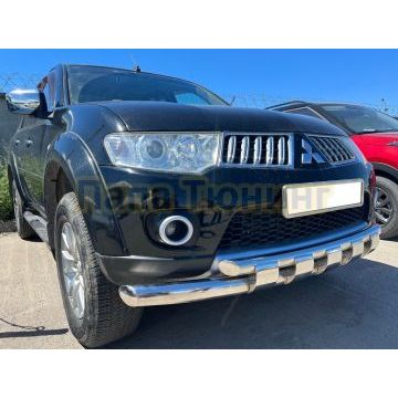 Защита переднего бампера двойная с перемычками d76/60 Папа Тюнинг для Mitsubishi Pajero Sport 2008-2015