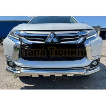 Защита переднего бампера (G) Папа Тюнинг d76 для Mitsubishi Pajero Sport 2016-2021