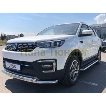 Защита переднего бампера двойная Папа Тюнинг d60/42 для Changan CS55 2018-