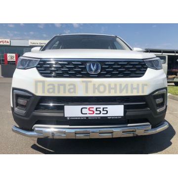 Защита переднего бампера двойная с перемычками Папа Тюнинг d60/42 для Changan CS55 2018-
