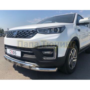 Защита переднего бампера двойная с перемычками Папа Тюнинг d60/42 для Changan CS55 2018-