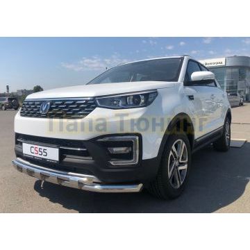 Защита переднего бампера двойная с перемычками Папа Тюнинг d60/42 для Changan CS55 2018-