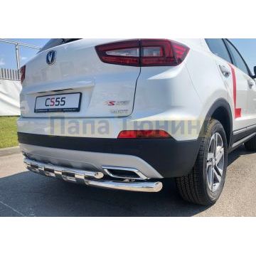 Защита заднего бампера двойная с перемычками Папа Тюнинг d60/42 для Changan CS55 2018-