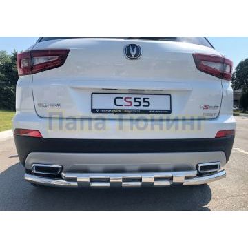 Защита заднего бампера двойная с перемычками Папа Тюнинг d60/42 для Changan CS55 2018-