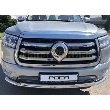 Защита переднего бампера двойная d60/42 Папа Тюнинг для Great Wall Poer 2021-