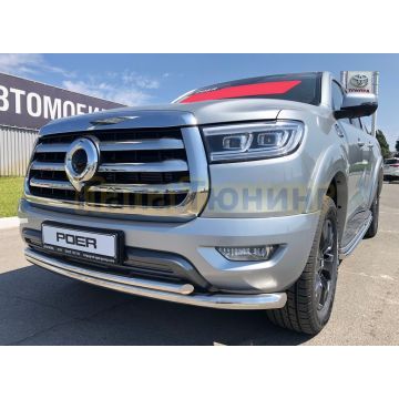 Защита переднего бампера двойная d60/42 Папа Тюнинг для Great Wall Poer 2021-