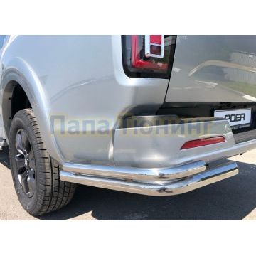 Защита заднего бампера угловая двойная d60/42 Папа Тюнинг для Great Wall Poer 2021-