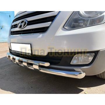 Защита переднего бампера двойная с перемычками d60/42 Папа Тюнинг для Hyundai H-1 Grand Starex 2007-2018