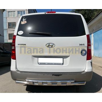 Защита заднего бампера двойная с перемычками d60/42 Папа Тюнинг для Hyundai H-1 Grand Starex 2007-2018