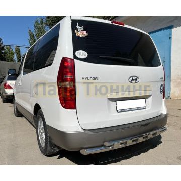 Защита заднего бампера двойная с перемычками d60/42 Папа Тюнинг для Hyundai H-1 Grand Starex 2007-2018