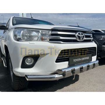 Защита переднего бампера с перемычками d76/60 Папа Тюнинг для Toyota Hilux 2015-2018
