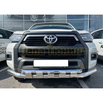 Защита переднего бампера с перемычками d60 Папа Тюнинг для Toyota Hilux Black Onyx 2020-