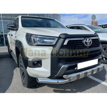 Защита переднего бампера с перемычками d60 Папа Тюнинг для Toyota Hilux Black Onyx 2020-